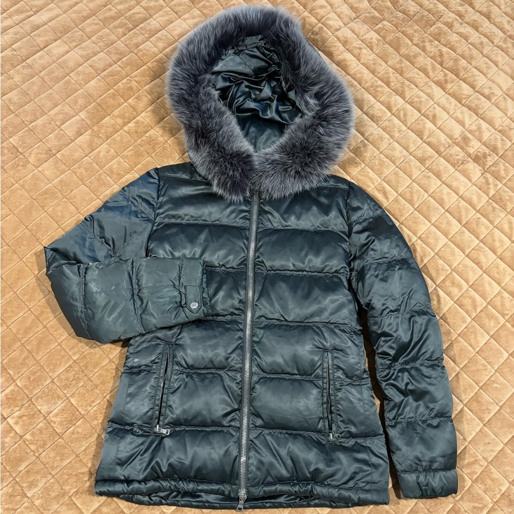 Prada Black Quilted Puffer Jacket with Faux Fur Hood
